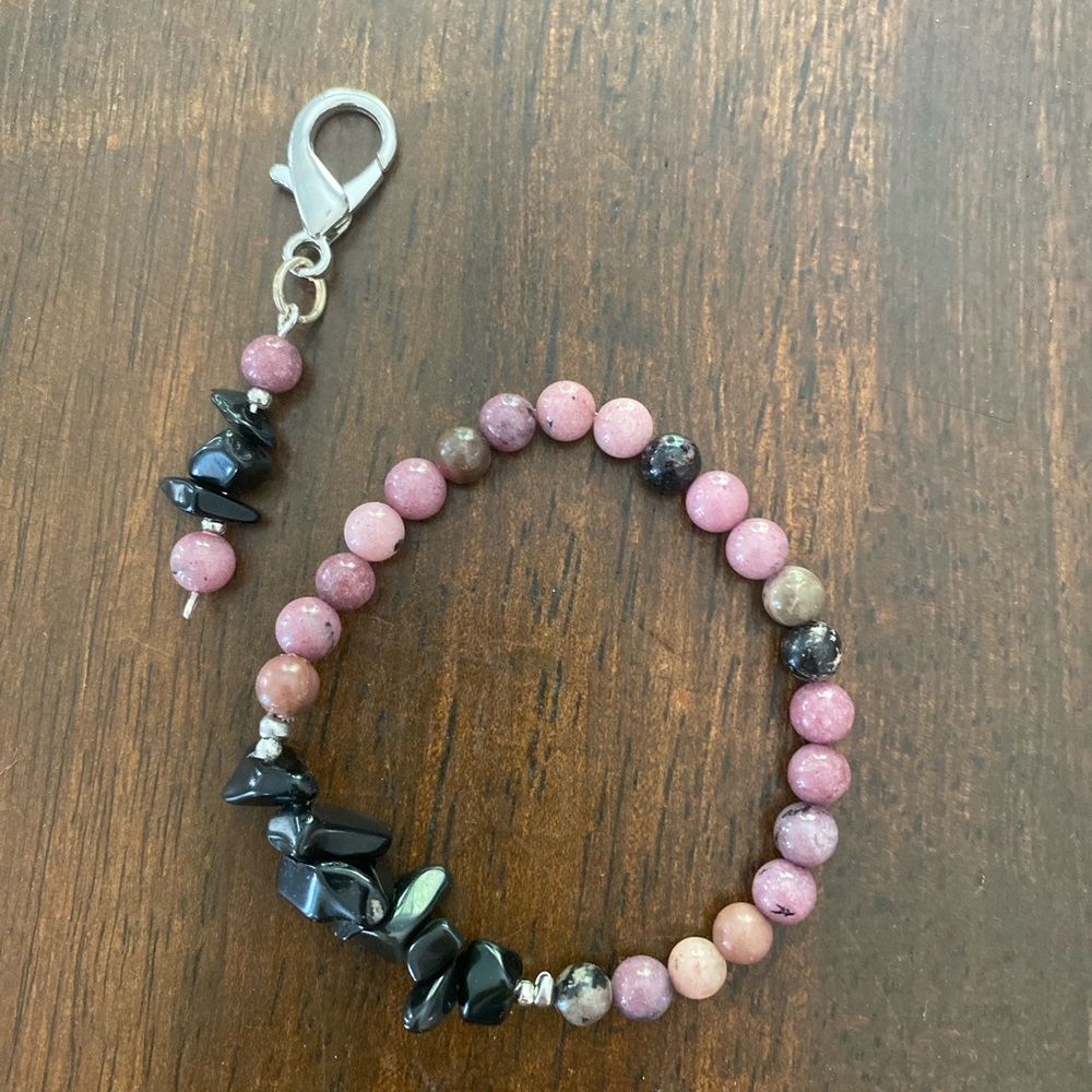 Handmade Rhodonite and Obsidian bracelet and matching bridle/saddle charm